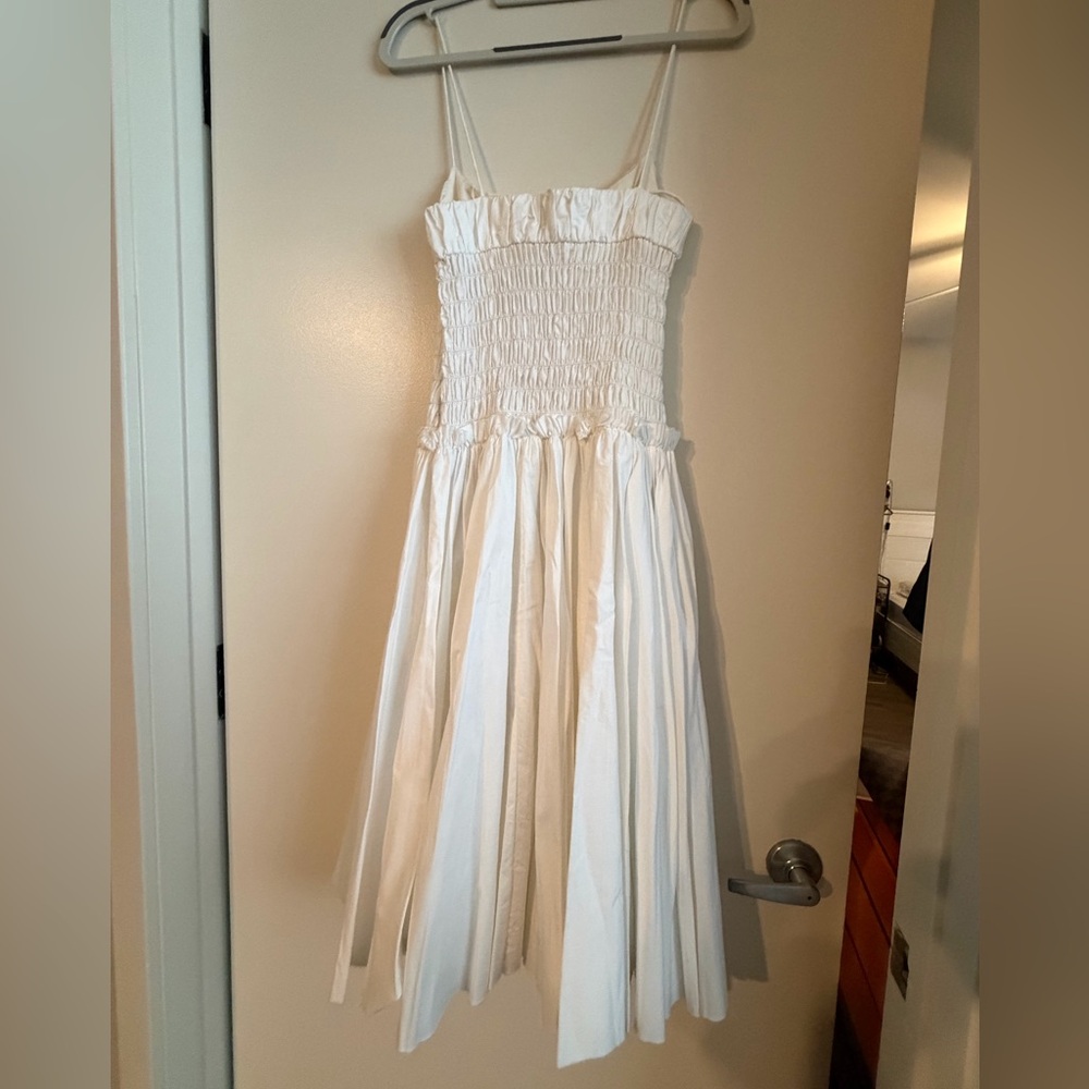 KHAITE Delphine White Pleated Midi Dress - Picture 3 of 9